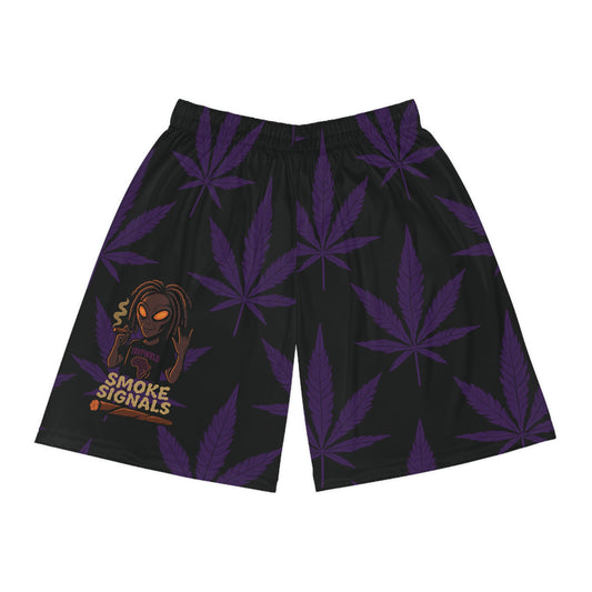 Purple Cannabis Leaf Basketball Shorts - Smoke Signals Edition