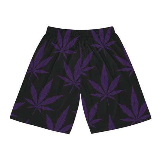 Purple Cannabis Leaf Basketball Shorts - Smoke Signals Edition